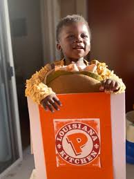 Little Boy Dressed As The Popeyes Chicken Sandwich For Halloween