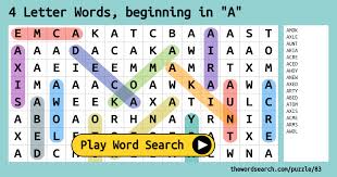 This puzzling new word game combines a word search with a jumble. 4 Letter Words Beginning In A Word Search