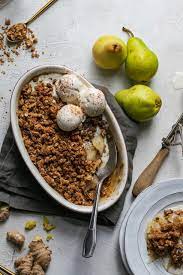 Ingredients 4 ripe anjou pears, peeled, halved, and cored; Easy Pear Ginger Crisp Made With Whole Wheat Flour