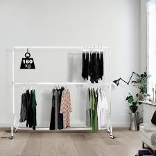 Steely metal hanging rails are designed and built for retailers, logistics operators and processors in the clothing industry. 2 Tier 6ft White Heavy Duty Clothes Rail Displaysense