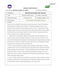 Murid digalakkan untuk banyak membaca dan membuat ulasan tentang cerita yang dibaca di dalam buku rekod. Contoh Sinopsis Buku