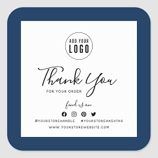 Add Your Logo Social Media Thank You Custom Border Square Sticker Zazzle Com In 2021 Packaging Stickers Social Media Custom Stickers