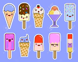 An ice créa to thé taste of. Set D Emoticones De Creme Glacee Kawaii Personnages De Dessins Animes Mignons Isole Sur Bleu Design Plat Illustration Banque D Images Et Photos Libres De Droits Image 90358370