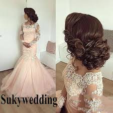 2019 Elegant Mermaid Evening Dresses With Lace Appliques Scalloped Long Evening Dresses With Sleeves Long Sleeve Mermaid Prom Dress Long Sleeve Evening Dresses