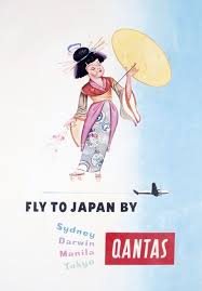 C1950 Travel Poster Fly To Japan By Qantas Sydney Darwin Manila Tokyo Travel Posters Vintage Airline Posters Aviation Posters