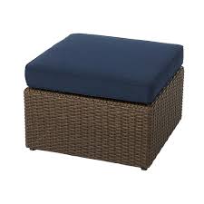Home Decorators Collection Maldives Brown Wicker Outdoor Ottoman With Sunbrella Navy Cushion 710 180 006 The Home Depot Outdoor Ottoman Outdoor Cushions And Pillows Navy Cushion