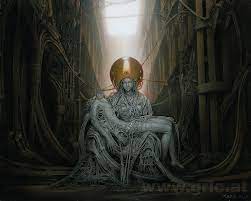 Android Pieta", Peter Gric, acrylic on fiberboard, 2015: Art