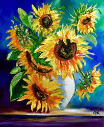 Painting flowers was an inexpensive endeavor, and van gogh wrote and now for what regards what i myself have been doing, i have lacked money for paying models, else i had entirely given myself to figure painting but i have made a series of colour studies in painting simply flowers, red poppies, blue. Bouquet Of Sunflowers Inspired By Van Gogh Modern Oil Still Life Painting On Blue Purple Pink Yellow Dutch Style Office Home Decor Gift Painting By Olga Koval Saatchi Art