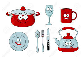 Láminas con dibujos de cubiertos, bajillas, fuentes, enseres y utensilios para pintar. Vajilla De Dibujos Animados Y Juego De Utensilios De Cocina Para El Diseno De La Cocina Aislados En Blanco Ilustraciones Vectoriales Clip Art Vectorizado Libre De Derechos Image 27655764