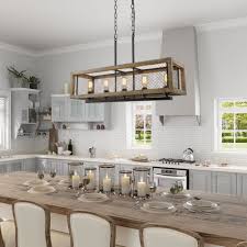 The most common light fixture dining room material is metal. Farmhouse Antique 5 Light Rectangular Linear Wood Chandelier On Sale Overstock 32414101