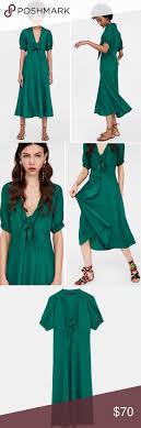 Zara Blogger Fav Midi Green Dress With Front Tie Green Midi Dress Dresses Flowy Dress