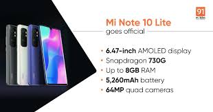 6.47 3d curved amoled display. Xiaomi Mi Note 10 Lite With 64mp Quad Rear Cameras And 5 260mah Battery Launched Price Specifications 91mobiles Com