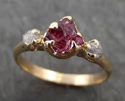Raw Rough Ruby Diamond Engagement Ring 14k Red Gemstone Engagement Birthstone Right Hand Ring Red Diamond Ring Ruby Diamond Engagement Ring Gemstone Engagement