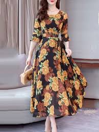 Half Sleeve Round Neck Polyester Elegant Maxi Dresses Callabuy Com Half Sleeve Dresses Maxi Dress With Sleeves Cheap Maxi Dresses