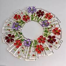 Great selection and cheap prices, find glass flowers: Cornelia Haller On Instagram Fused Glass Wreath With Colorful Flowers Flowers Flower F Fused Glass Wall Art Fused Glass Artwork Fused Glass Jewelry