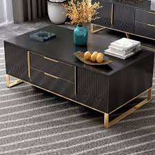 Aro White Black Coffee Table With Storage Rectangular Coffee Table With Drawers Doors In Gold Black Living Room Decor Rectangular Coffee Table Coffee Table With Drawers