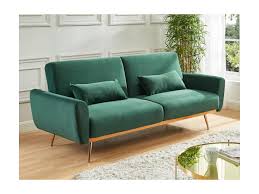 Structure dossier:bois, contreplaqué, panneau de fibres de bois, panneau de particules, mousse polyuréthane. Canape 3 Places Convertible Clic Clac Velours Vert Launei