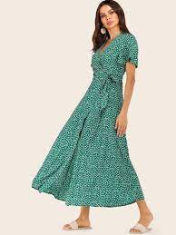 Ditsy Floral Print Knot Side Wrap Dress Wrap Dress Floral Wrap Dress Simple Dresses