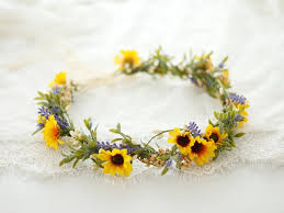 Sunflower Flower Crown Sunflower Lavender Bridal Headpiece Etsy Yellow Flower Crown Flower Crown Baby Flower Crown