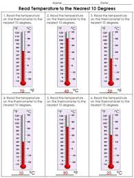 Temperature Read To Nearest 10 Celsius Fahrenheit Thermometers Practice Sheets Practice Sheet Math Measurement Temperatures