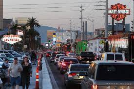 The nascar haulers, (over 40 strong) start at the welcome to. Nascar Haulers Parade Down Strip Photos Las Vegas Review Journal