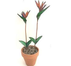 Bird Of Paradise In Pot Birds Of Paradise In Pot Stained Glass Flower Orange Tiffany Style Tropical Gift Stained Glass Flowers Glass Flowers Flowers