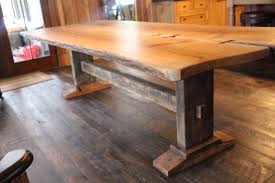 Live Edge Oak Harvest Table With Trestle Base And Mortise And Tenon Joinery This Salvaged Oak Harvest Table Wood Slab Table Wood Table Design Wood Table Diy