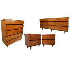 Lowboy dresser (with mirror), 1 nightstand & full size headboard. Bassett Furniture Co Mid Century Modern Bedroom Suite At 1stdibs