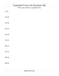 The Convert From Standard To Expanded Form 3 Digits Before Decimal 2 After B Math Worksheet From The Decimals W Decimals Worksheets Decimals Expanded Form