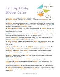 Printable Left Right Baby Shower Story Game Baby Shower Games Baby Shower Printables Coed Baby Shower Baby Shower Fun