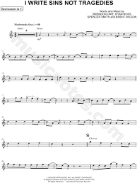 Panic At The Disco I Write Sins Not Tragedies C Instrument Sheet Music Flute Violin Oboe Or Recorder In A Minor Download Print Clarinet Music Sheet Music Alto