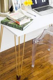 How To Make A Diy Desk With Gold Hairpin Legs From Prettypegs On Thouswellblog Diy Table Legs Diy Desk Diy Desk Accessories