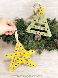 Popsicle Stick Christmas Tree And Star Ornaments Stick Christmas Tree Popsicle Stick Ornaments Kids Christmas Star Crafts