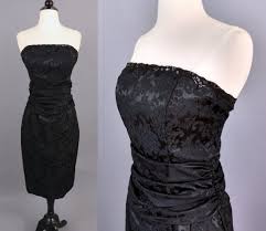 Vintage 90s Damask Dress 1990s Scott Mcclintock Black Strapless Sequin Trimmed Sparkly Ruched Pencil Cocktail Dress Party Dress Medium Dresses Party Dress Sequins
