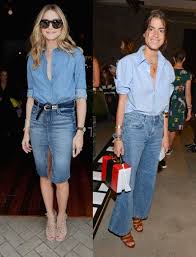 Olivia Palermo And Leandra Medine In Chambray Denim Looks Mercedes Benz Fashion Week Spring 2015 Nyfw L Trendy Spring Fashion New Fashion Clothes Fashion