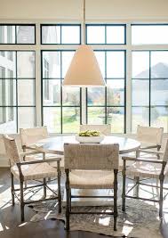 Dining chairs for every body and style. Gray Woven Chairs At Round White Lacquer Table Transitional Dining Room