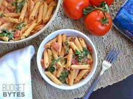 Creamy Tomato And Spinach Pasta With Video Budget Bytes Recipe Spinach Pasta Vegetarian Recipes Low Calorie Recipes