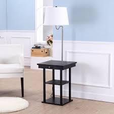 End Table With Lamp Built In Attached With Storage Living Room Floor Office Modern Side Table Floor Lamp Table Floor Lamp Design Wooden armchairs with tweed upholstery, a hardwood table with hairpin metal.