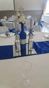 Wine Bottle Royal Blue Acrylic Paint Rhinestone Ribbon Beer Bottle Silv Blue Wedding Decorations Blue Wedding Centerpieces Royal Blue Wedding Decorations