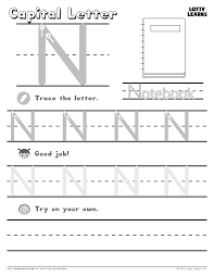 Capital Letter N Lotty Learns Letter Writing Practice Alphabet Practice Sheets Alphabet Practice