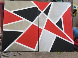 Black And White Geometric Wall Design Abstract Red Black White Silver Canvas Art Wall Decor Wall Hanging Canvas Art Wall Decor Masking Tape Art Canvas Art