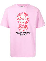 The brand specializes in men's, women's and children's lifestyle and bape is a popular brand among celebrities, with many international celebrities appearing in magazines and catalogs wearing bape's clothing. Baby Milo Store By A Bathing Ape Baby Milo Print T Shirt Pink Milanstyle Com
