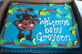 Monkey Baby Shower Cake White With Pink Trim Baby Shower Food Monkey Baby Shower Baby Shower Cakes For Boys