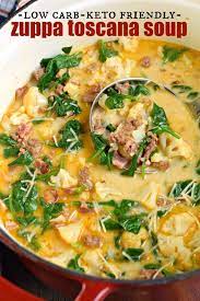 Low Carb Keto Zuppa Toscana Soup Recipe Is Packed With Flavor From Crispy Bacon Italian Sausage Spina Keto Recipes Dinner Keto Recipes Easy Keto Diet Recipes