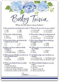 Hero images / getty images a baby shower is a fun event to celebrate the upcoming birth of a. Blue Baby Trivia Game Floral Baby Shower Game 25 Guests Fun Baby Facts Game Boy Baby