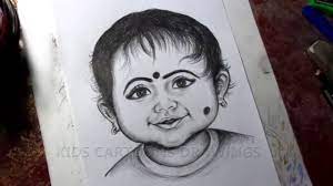 A dreaming baby boy sleeping on clouds pencildrawing. How To Draw Sketch Indian Baby Girl Pencil Sketch For Beginners Full Length Video Youtube