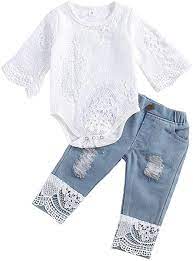 99 5% coupon applied at checkout save 5% with coupon (some sizes/colors) Amazon Com Voonlie Baby Girl Clothes Infant Outfits Cute Toddler Lace Romper Top Jeans Clothing Set White Clothing