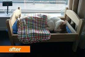 Before After Ikea Doll Bed Does Double Triple Duty Ikea Doll Bed Doll Beds Cat Bed