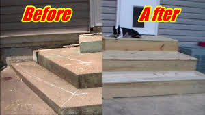 Wood stairs and stair railings. Deck Steps Over Crooked Concrete Youtube