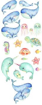 Sea Animals Watercolor Clipart Whale Jellyfish Turtle Narwhal Sea Creatures Watercolor Ocean Sea Animals Drawings Sea Creatures Drawing Watercolor Ocean